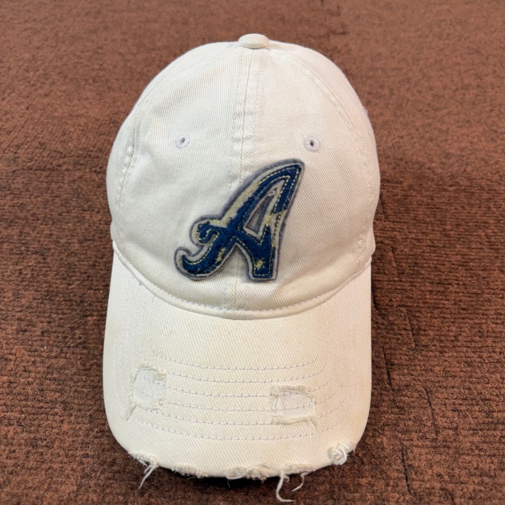 A+ Aeropostale Cream Distressed Baseball Cap Hat Nu Fit A Logo Mens SM P/M